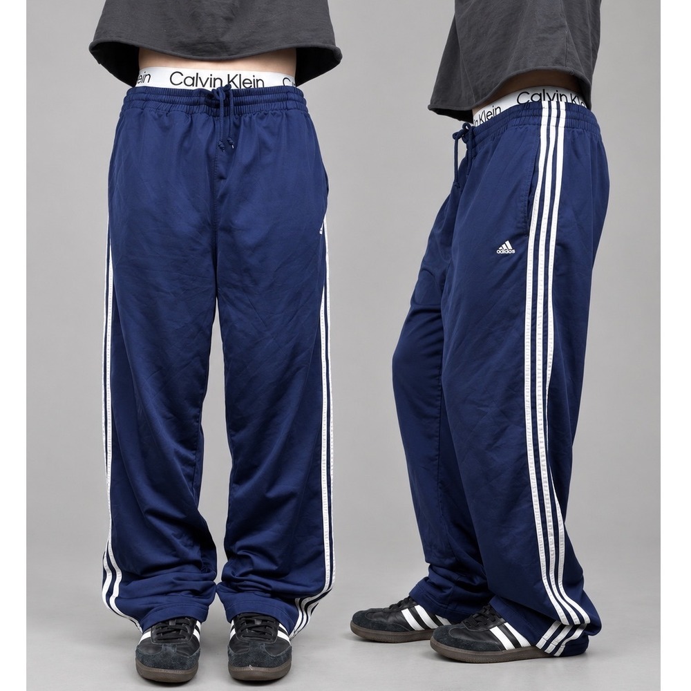 Vintage Adidas Navy Blue 3 Stripe Baggy Y2K Mens L Sweatpants Dazzle Track